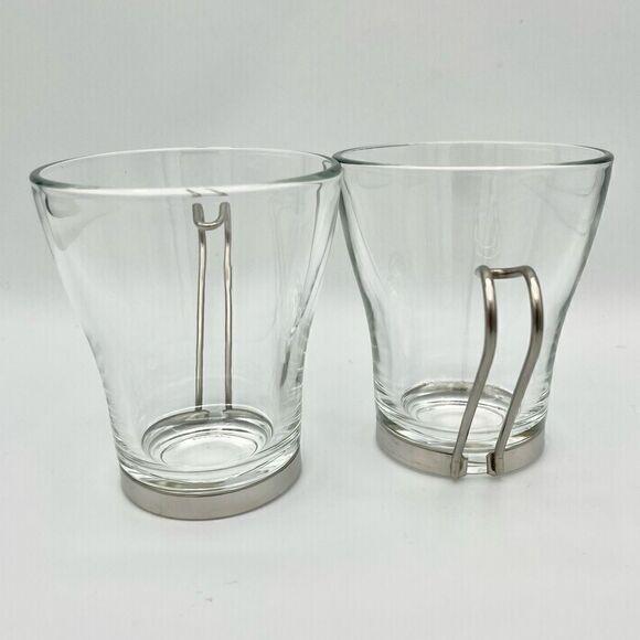 Vitrosax Italy Clear Glass Stainless Steel Removable Handle Expresso Mug Set - Picture 5 of 16